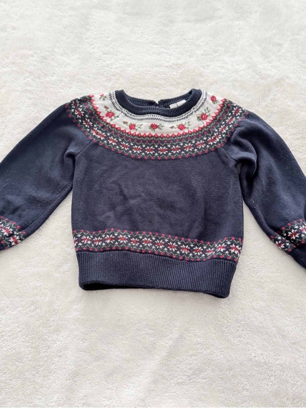Janie and Jack Size 3T Cotton Blend Ruffle Sleeve Navy Fair Isle Sweater
